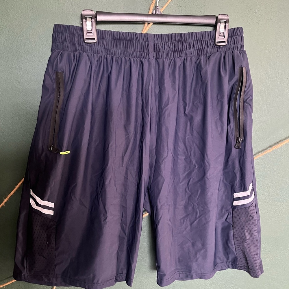 Men's Navy Athletic Shorts with Zipper Pockets